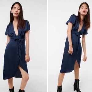 Express Plunge Front  Silk Wrap Midi Dress